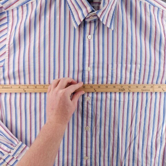 Faconnable Blue Red Pink XL Cotton Club Striped Point French Button Up Pocket - Picture 15 of 16
